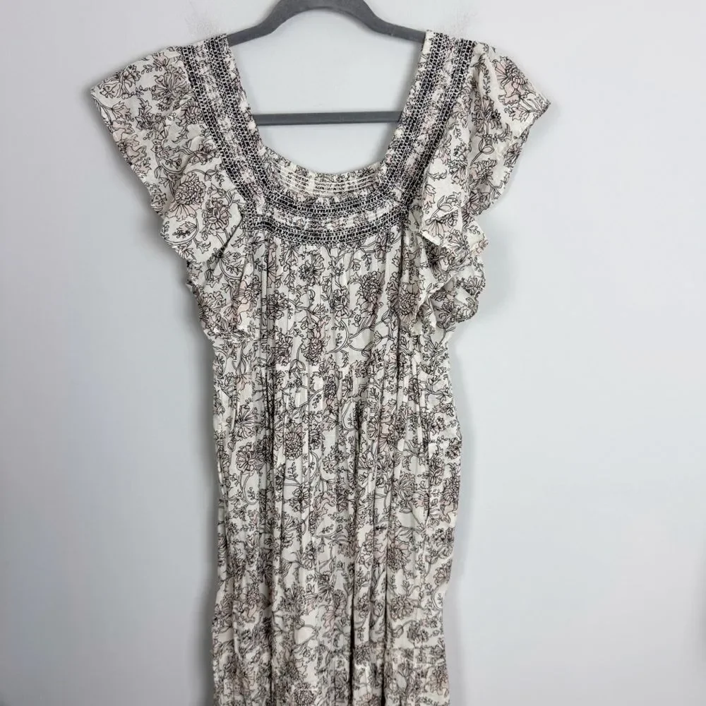 FREE PEOPLE | Bonita Floral Print MIidi Dress Black Cream Women’s Size Small